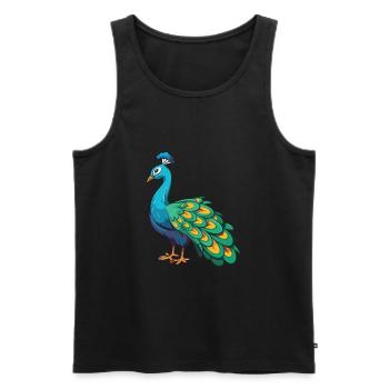 Peacock Cartoon Kawaii Aquarelle Illustration - Débardeur bio Premium Homme - noir - Devant - AI Model Male 178 light (178cm)