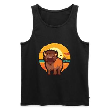 Bison Drôle de dessin animé Kawaii Beach Illustration - Débardeur bio Premium Homme - noir - Devant - AI Model Male 178 light (178cm)