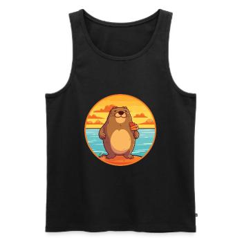 Beaver Funny Cartoon Kawaii Beach Illustration - Men's Premium Organic Tank Top - black - Front - Michal (187cm)