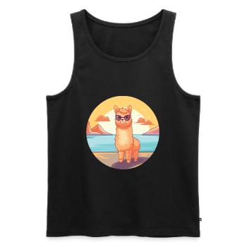 Alpaga Drôle de dessin animé Kawaii Beach Illustration - Débardeur bio Premium Homme - noir - Devant - AI Model Male 178 light (178cm)