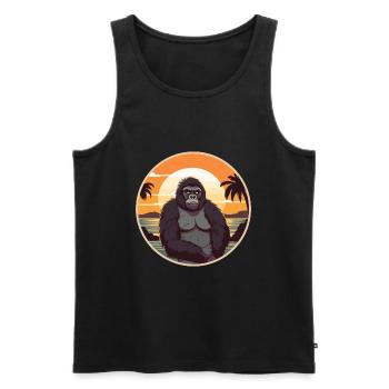 Gorilla Funny Cartoon Kawaii Beach Illustration - Men's Premium Organic Tank Top - black - Front - Michal (187cm)