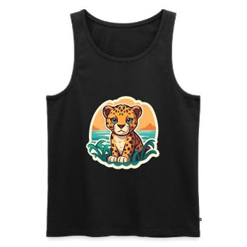 Jaguar Funny Cartoon Kawaii Beach Illustration - Men's Premium Organic Tank Top - black - Front - Michal (187cm)