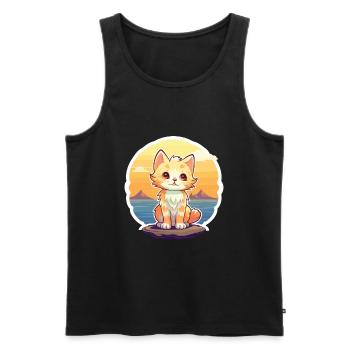 Kätzchen lustige Karikatur Kawaii Strand Illustration - Männer Premium Bio Tank Top - Schwarz - Vorne - Michal (187cm)