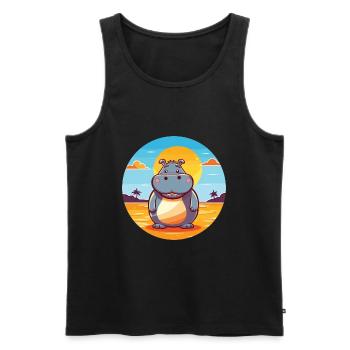 Hippo Funny Cartoon Kawaii Beach Illustration - Men's Premium Organic Tank Top - black - Front - Michal (187cm)