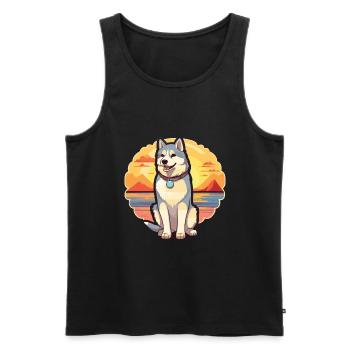 Husky Dog Funny Cartoon Kawaii Beach Illustration - Débardeur bio Premium Homme - noir - Devant - AI Model Male 178 light (178cm)