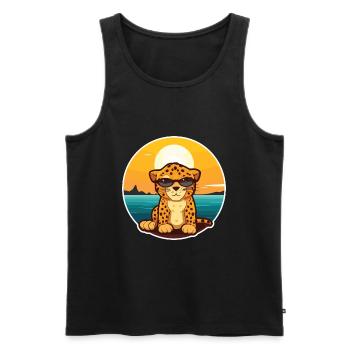 Leopard Lustige Karikatur Kawaii Strand Illustration - Männer Premium Bio Tank Top - Schwarz - Vorne - Michal (187cm)