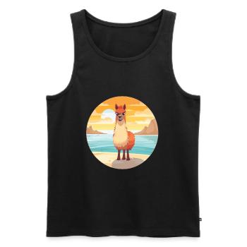 Llama Funny Cartoon Kawaii Beach Illustration - Men's Premium Organic Tank Top - black - Front - AI Model Male 178 light (178cm)