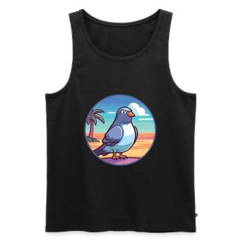 Pigeon Drôle de dessin animé Kawaii Beach Illustration - Débardeur bio Premium Homme - noir - Devant - Michal (187cm)