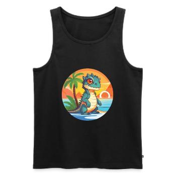 Iguana Funny Cartoon Kawaii Beach Illustration - Men's Premium Organic Tank Top - black - Front - AI Model Male 178 light (178cm)