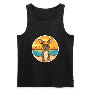 Kangaroo Funny Cartoon Kawaii Beach Illustration - Men's Premium Organic Tank Top - black - Front - AI Model Male 178 light (178cm)