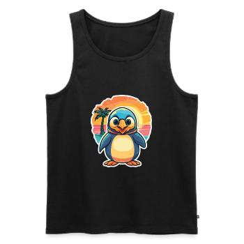 Pingouin Drôle de dessin animé Kawaii Beach Illustration - Débardeur bio Premium Homme - noir - Devant - Michal (187cm)