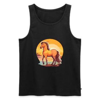 Pferd lustige Karikatur Kawaii Strand Illustration - Männer Premium Bio Tank Top - Schwarz - Vorne - Michal (187cm)