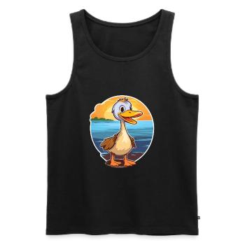 Goose Funny Cartoon Kawaii Beach Illustration - Men's Premium Organic Tank Top - black - Front - Michal (187cm)