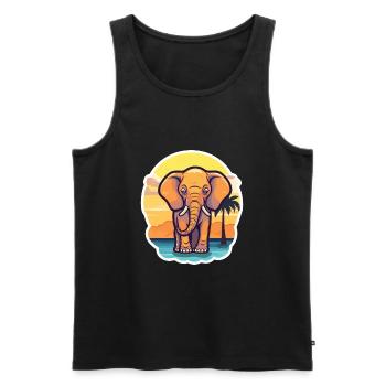Elephant Funny Cartoon Kawaii Beach Illustration - Men's Premium Organic Tank Top - black - Front - AI Model Male 178 light (178cm)