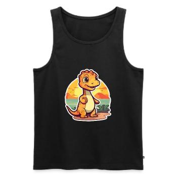 Dinosaur Funny Cartoon Kawaii Beach Illustration - Men's Premium Organic Tank Top - black - Front - Michal (187cm)
