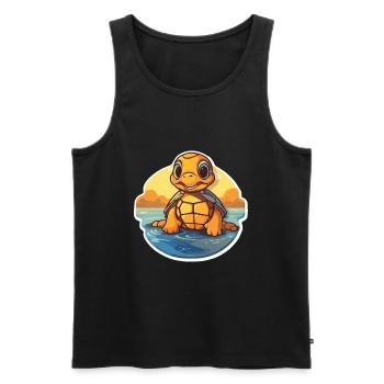 Tortue de mer drôle dessin animé kawaii plage illustration - Débardeur bio Premium Homme - noir - Devant - Michal (187cm)