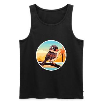 Moineau drôle de dessin animé kawaii plage illustration - Débardeur bio Premium Homme - noir - Devant - AI Model Male 178 light (178cm)