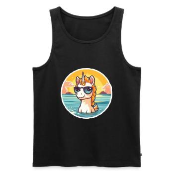 Unicorn Funny Cartoon Kawaii Beach Illustration - Men's Premium Organic Tank Top - black - Front - Michal (187cm)