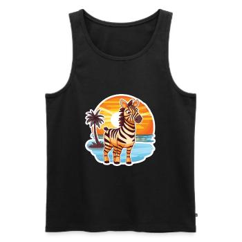 Zebra Funny Cartoon Kawaii Beach Illustration - Men's Premium Organic Tank Top - black - Front - Michal (187cm)