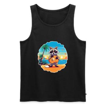 Waschbär lustige Karikatur Kawaii Strand Illustration - Männer Premium Bio Tank Top - Schwarz - Vorne - Michal (187cm)