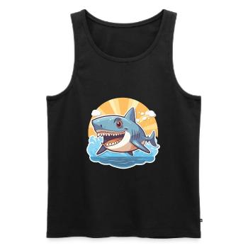Requin drôle de dessin animé kawaii plage illustration - Débardeur bio Premium Homme - noir - Devant - Michal (187cm)