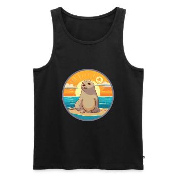 Sceau drôle de dessin animé kawaii plage illustration - Débardeur bio Premium Homme - noir - Devant - Michal (187cm)