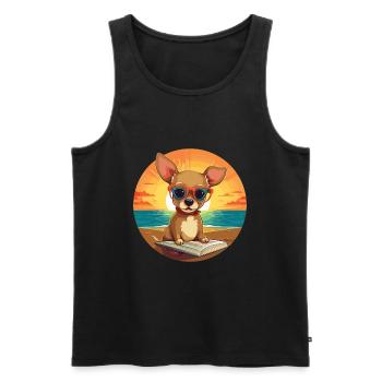 Chihuahua Chien Mignon Drôle Dessin Animé Kawaii Livre Plage - Débardeur bio Premium Homme - noir - Devant - Michal (187cm)