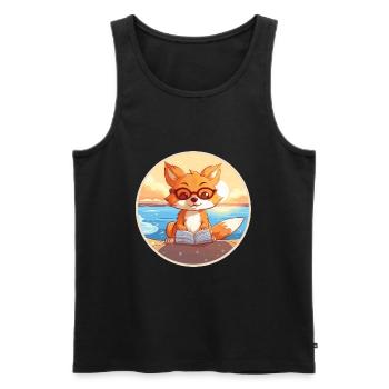 Fuchs Niedliche Lustige Karikatur Kawaii Buch Strand - Männer Premium Bio Tank Top - Schwarz - Vorne - AI Model Male 178 light (178cm)