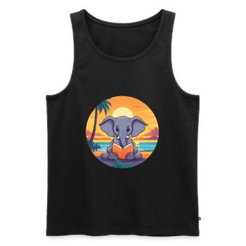 Elefant Niedlich Lustige Karikatur Kawaii Buch Strand - Männer Premium Bio Tank Top - Schwarz - Vorne - Michal (187cm)
