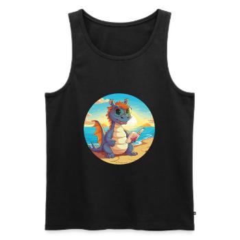 Drache Niedlich Lustige Karikatur Kawaii Buch Strand - Männer Premium Bio Tank Top - Schwarz - Vorne - AI Model Male 178 light (178cm)