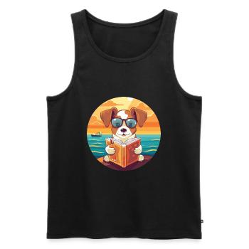 Chien Mignon Drôle Dessin Animé Kawaii Livre Plage - Débardeur bio Premium Homme - noir - Devant - Michal (187cm)