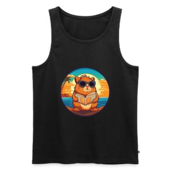 Cochon d’Inde Mignon Drôle Dessin Animé Kawaii Livre Plage - Débardeur bio Premium Homme - noir - Devant - Michal (187cm)