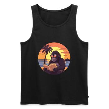 Gorilla Cute Funny Cartoon Kawaii Book Beach - Men's Premium Organic Tank Top - black - Front - AI Model Male 178 light (178cm)