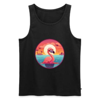 Flamant rose mignon drôle dessin animé kawaii livre plage - Débardeur bio Premium Homme - noir - Devant - AI Model Male 178 light (178cm)