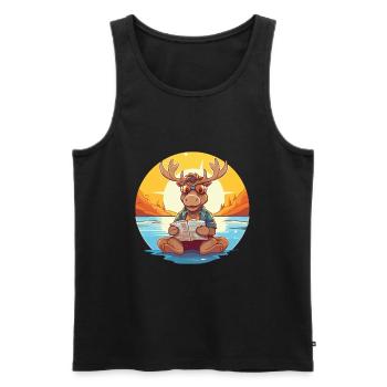 Elch Niedliche Lustige Karikatur Kawaii Buch Strand - Männer Premium Bio Tank Top - Schwarz - Vorne - AI Model Male 178 light (178cm)