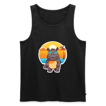 Nashorn Lustige Karikatur Kawaii Strand Illustration - Männer Premium Bio Tank Top - Schwarz - Vorne - Michal (187cm)