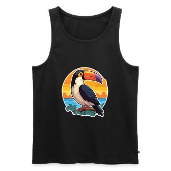 Toucan drôle de dessin animé kawaii plage illustration - Débardeur bio Premium Homme - noir - Devant - Michal (187cm)