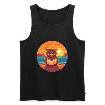 Eule Niedliche Lustige Karikatur Kawaii Buch Strand - Männer Premium Bio Tank Top - Schwarz - Vorne - Michal (187cm)