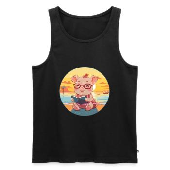 Cochon Mignon Drôle Dessin Animé Kawaii Livre Plage - Débardeur bio Premium Homme - noir - Devant - Michal (187cm)