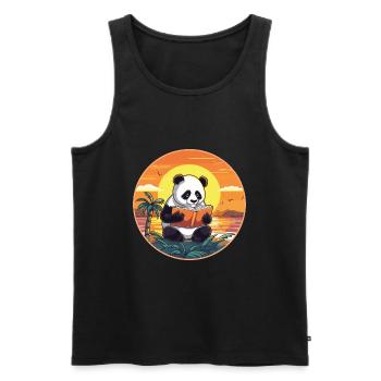 Panda Mignon Drôle Dessin Animé Kawaii Livre Plage - Débardeur bio Premium Homme - noir - Devant - Michal (187cm)