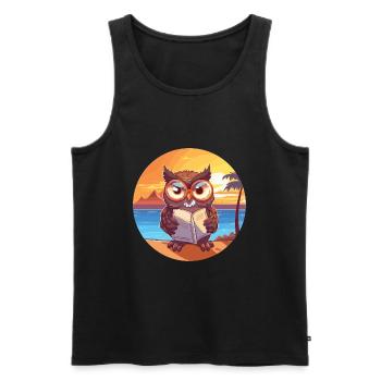 Eule Niedliche Lustige Karikatur Kawaii Buch Strand - Männer Premium Bio Tank Top - Schwarz - Vorne - Michal (187cm)