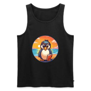 Pinguin Niedliche lustige Karikatur Kawaii Buch Strand - Männer Premium Bio Tank Top - Schwarz - Vorne - Michal (187cm)