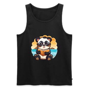 Panda Mignon Drôle Dessin Animé Kawaii Livre Plage - Débardeur bio Premium Homme - noir - Devant - Michal (187cm)