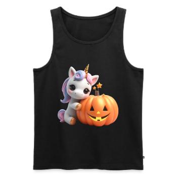 süßes Einhorn lehnt auf Kürbis halloween - Männer Premium Bio Tank Top - Schwarz - Vorne - Michal (187cm)