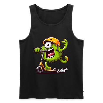 niedliches lustiges Monster auf Escooter - Männer Premium Bio Tank Top - Schwarz - Vorne - AI Model Male 178 light (178cm)