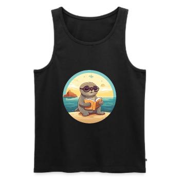 Sceau Mignon Drôle Dessin Animé Kawaii Livre Plage - Débardeur bio Premium Homme - noir - Devant - Michal (187cm)