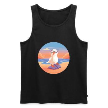 Mouette Mignon Drôle Dessin Animé Kawaii Livre Plage - Débardeur bio Premium Homme - noir - Devant - Michal (187cm)