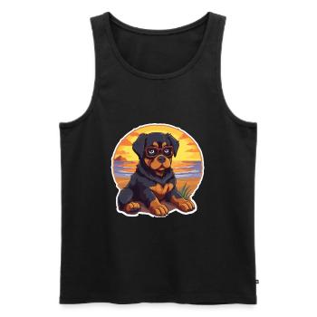 Rottweiler Chien Drôle De Dessin Animé Kawaii Livre Plage - Débardeur bio Premium Homme - noir - Devant - AI Model Male 178 light (178cm)