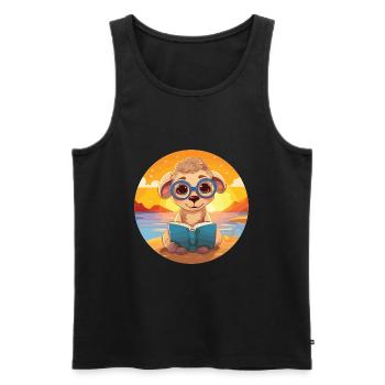 Schaf Niedlich Lustige Karikatur Kawaii Buch Strand - Männer Premium Bio Tank Top - Schwarz - Vorne - Michal (187cm)