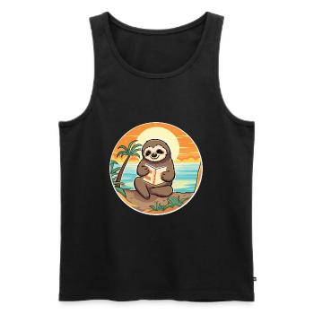 Faultier Niedliche Lustige Karikatur Kawaii Buch Strand - Männer Premium Bio Tank Top - Schwarz - Vorne - AI Model Male 178 light (178cm)